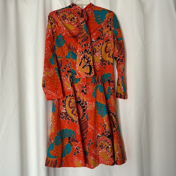 Vintage Bonwit Teller orange print dress appropriate size 4, small - Picture 4 of 5